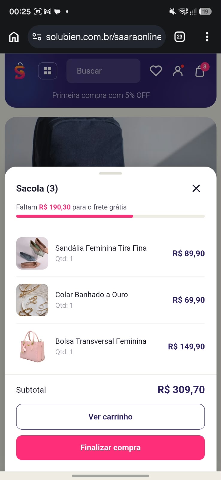Carrinho aberto